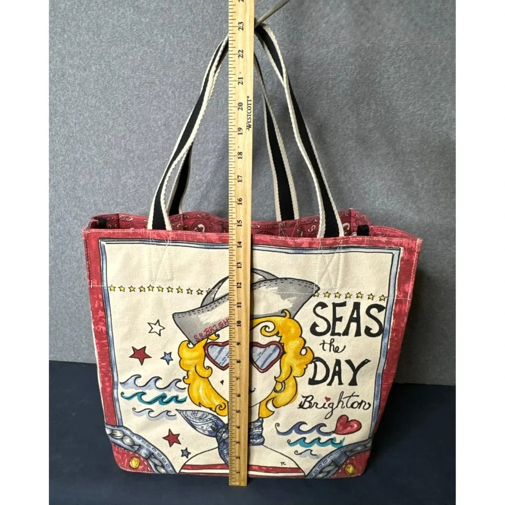 Brighton Canvas Tote Seas The Day Large Nautical Beach Bag Travel Shoulder Bag - Picture 3 of 14